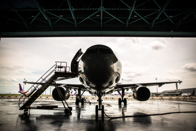 Airplane,In,Hangar,And,Landing,Gear